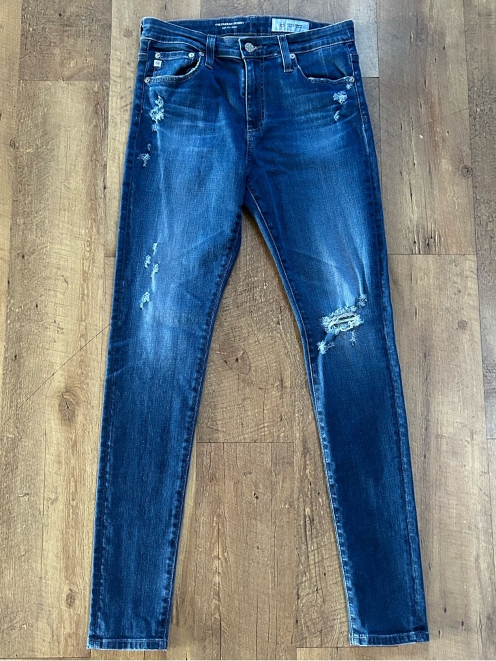 AG Adriano Goldschmied Farrah Skinny Jeans 28R High Rise Distressed Dark Wash